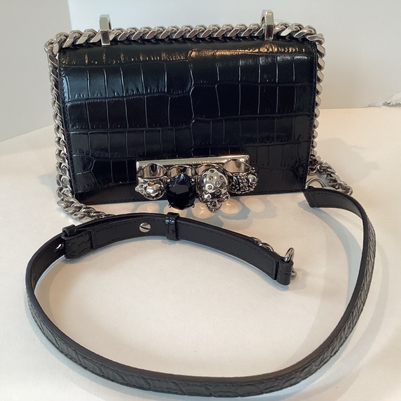 Alexander McQueen Handbags - ALEXANDER MCQUEEN MINI CROC EMBOSSED JEWELLED  SATCHEL